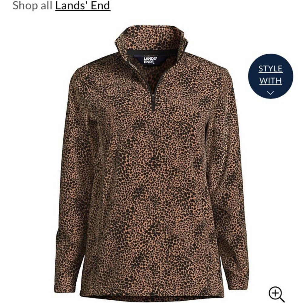 NWT Lands End Women's Leopard Fleece Quarter Zip Pullover